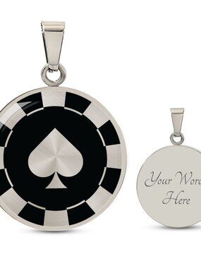 Spade Poker Chip Gambler Personalized Engraved Silver Circle Necklace Custom Nam